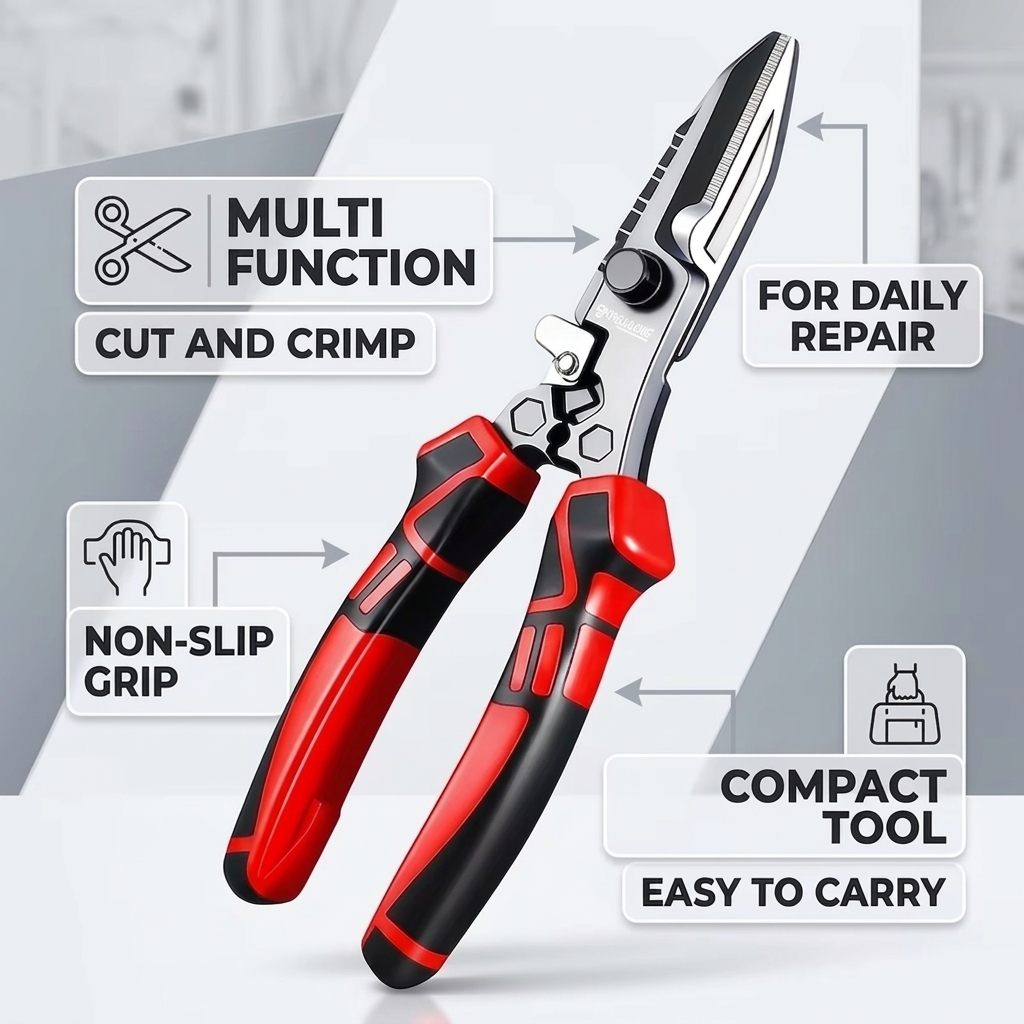 Multi Tool Plier - Multifunktionale Elektriker-Schere Drahtschneider Crimpzange Hochleistungs-Kabelschneidezange für